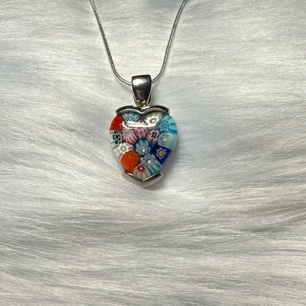 Beautiful “One-of-a-kind” Millefiori (Venetian glass) Heart Pendant